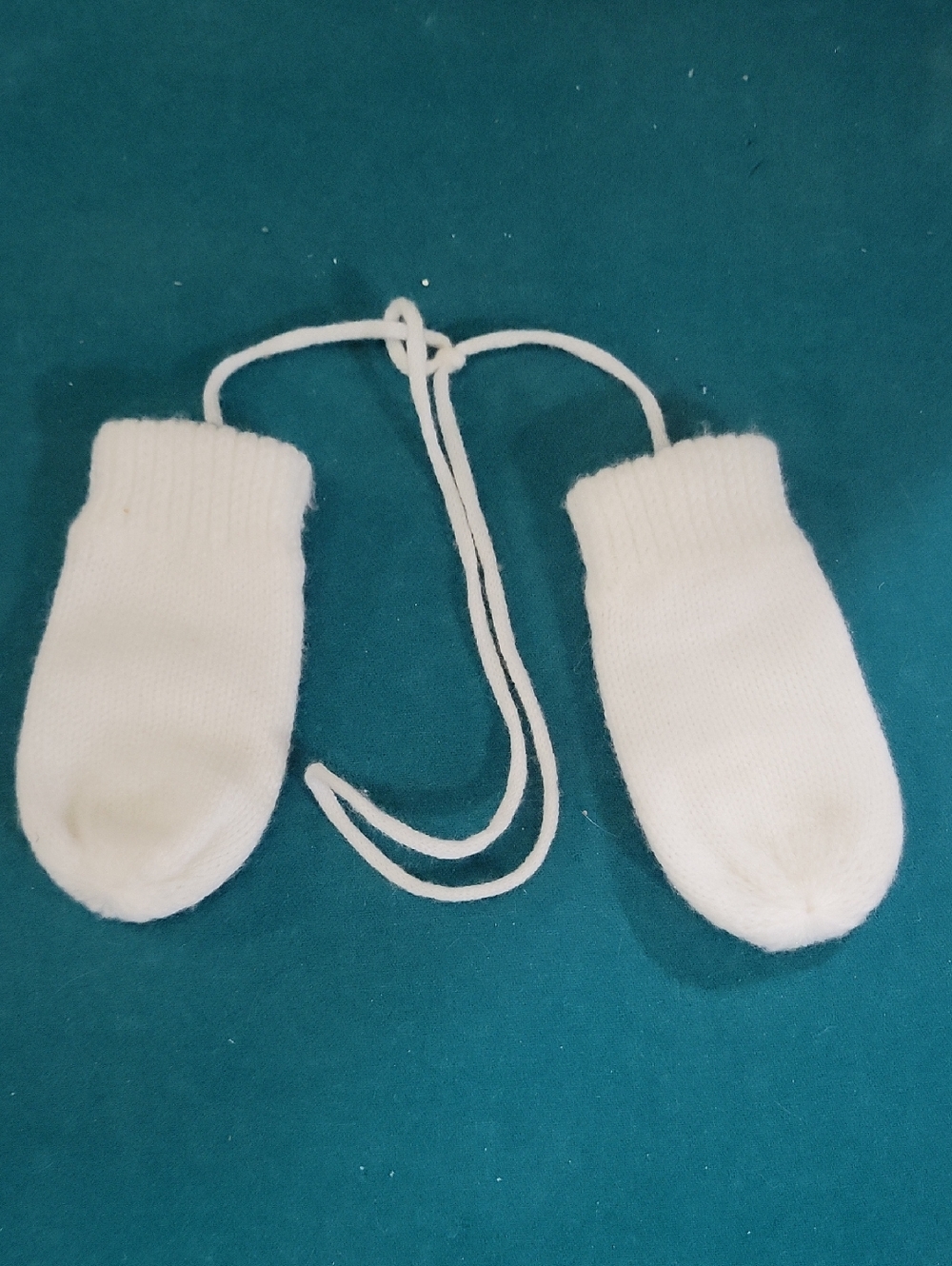 White Toddler Mittens with Connecting String